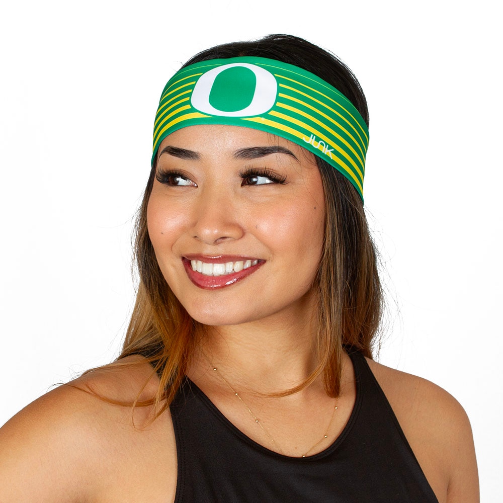 Classic Oregon O, Green, Headbands, Polyester Blend, Accessories, Women, Junk Brand, Performance, Sublimated, Gradient stripe, Flex tie, 1015413